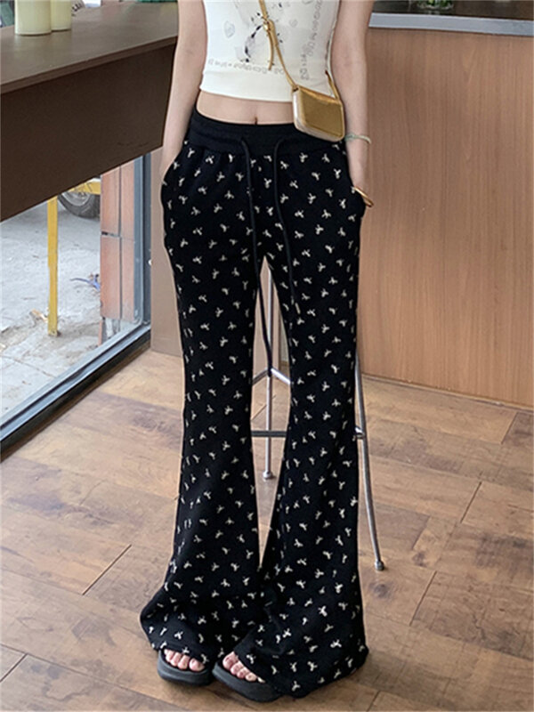 Повседневные женские расклешенные брюки PLAMTEE, шикарная летняя уличная одежда с высокой талией, облегающие офисные женские свободные универсальные брюки с цветочным принтом, новинка 2024