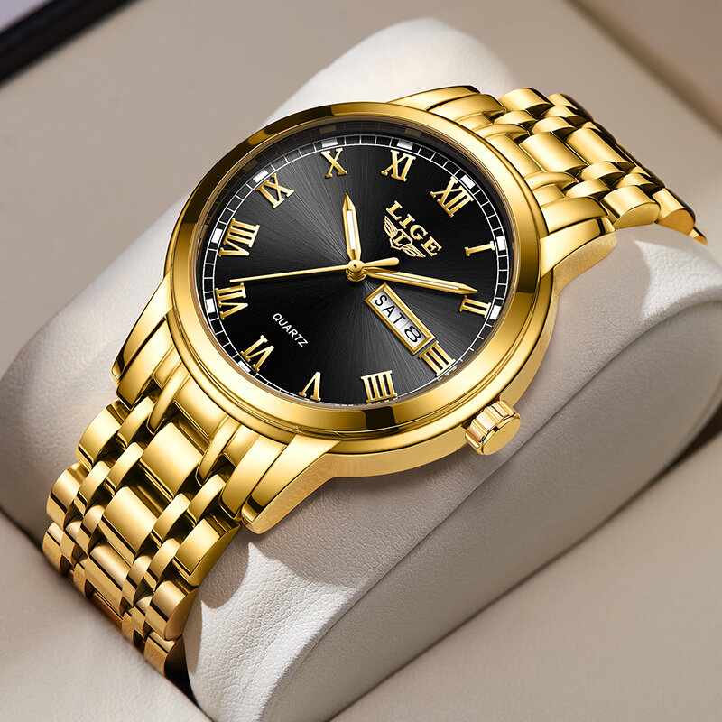LIGE 2023 Neue Gold Uhr Frauen Uhren Damen Kreative Stahl frauen Armband Uhren Weibliche Wasserdichte Uhr Relogio Feminino