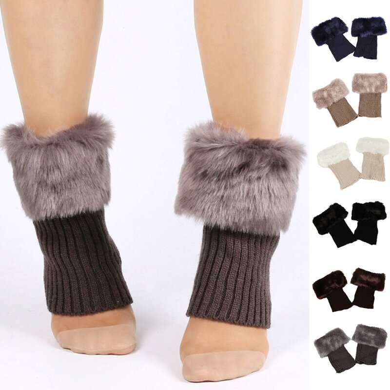 Short Women Boot Cuffs Socks Topper Gaiters with Plush Trim Winter Ribbed Knitted Solid Color Elastic Leg Warmers Gifts