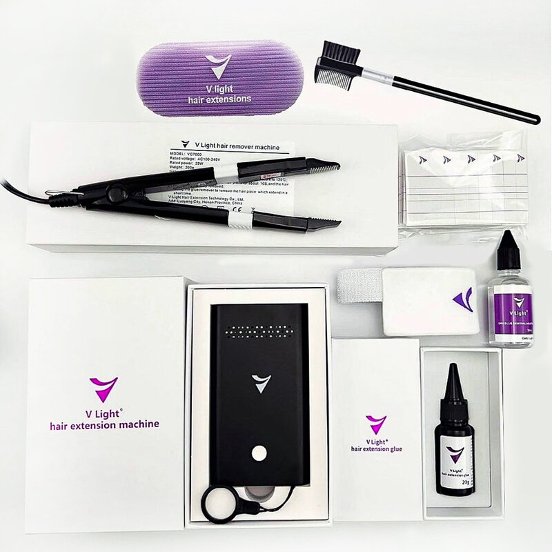 V-Light Technology Hair Extension Machine Kit, cola de extensão do cabelo, fita maxhair, conjunto removedor