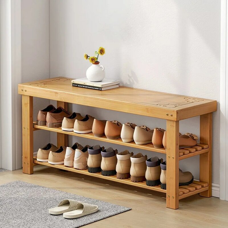 Household shoe cabinets, sturdy and wear-resistant bamboo shoe rack, multifunctional storage shoe shelves