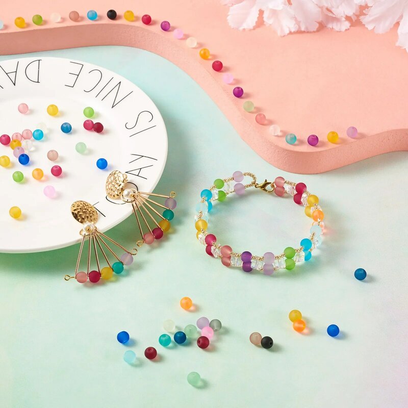 Perles rondes transparentes en verre givré pour la fabrication de bijoux, Bracelets faits à la main, accessoires d'artisanat, 4mm, 6mm, 8mm, 10mm