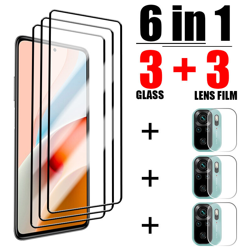 กระจก6in1สำหรับ redmi Note 11 12 10 9 7 8 PRO MAX Lite 5G อุปกรณ์ป้องกันหน้าจอกล้อง redmi Note 11S 10S 11T 9A 9C กระจก7 8T 9T