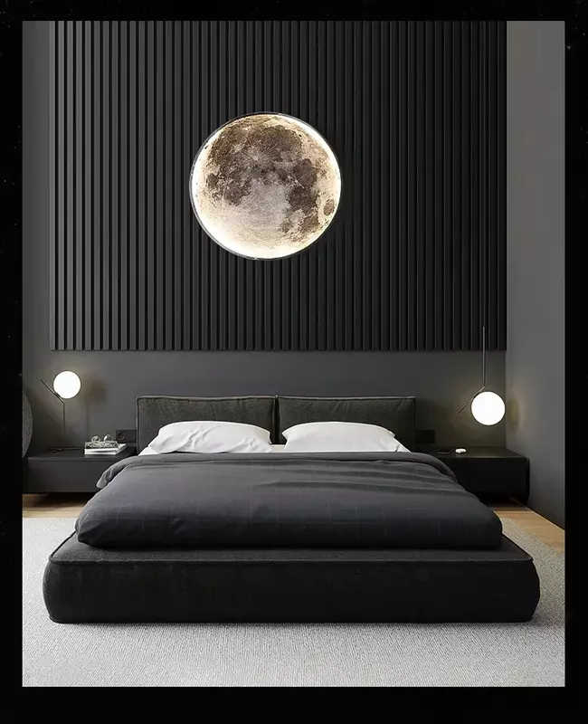 مصباح جداري حديث على شكل قمر ، جدارية إبداعية ، خلفية غرفة المعيشة ، مصباح جداري بجانب السرير ، ديكور فني بسيط