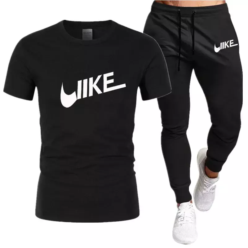 Camiseta de manga curta masculina e calças de treino, fato esportivo casual fitness, roupas esportivas, conjuntos 2 peças
