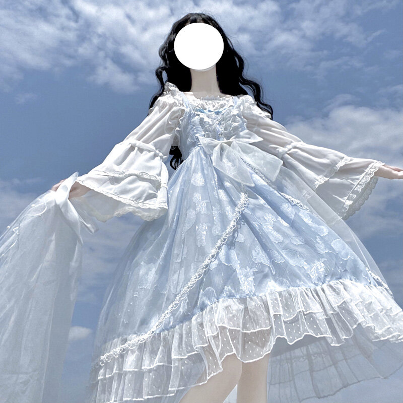 Vestido feminino com estampa Jacquard Lolita Jsk, elegante e doce laço, vestidos de festa chá, meninas sem mangas kawaii princesa Vestidos, verão