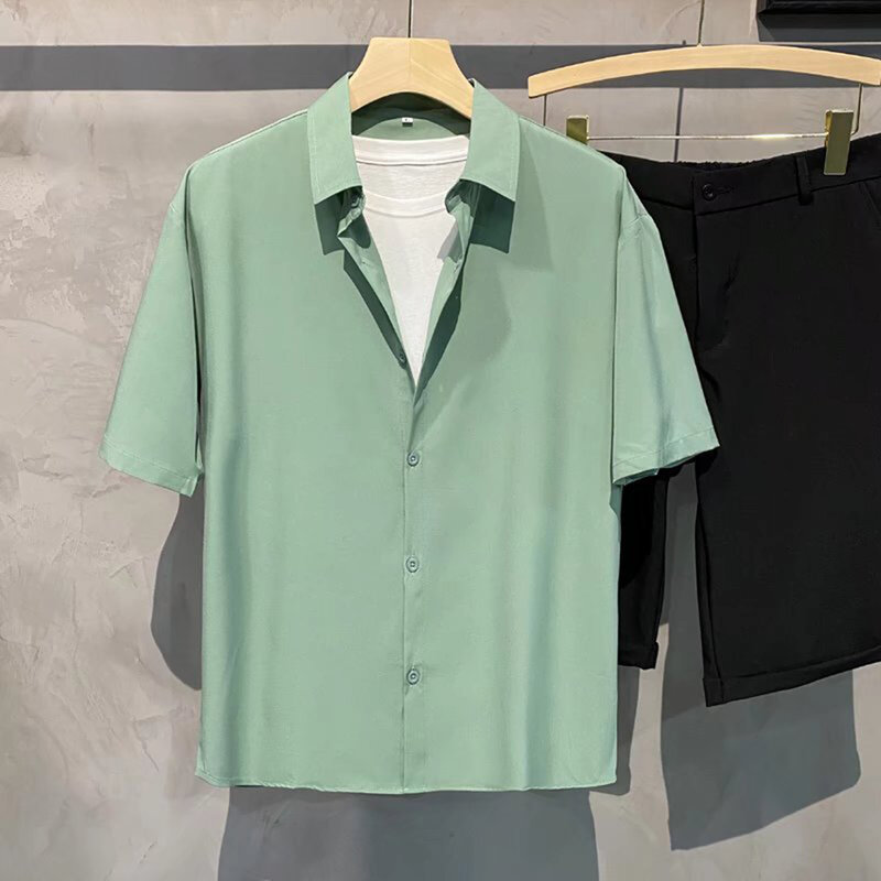 Tops Shirt Strand Club Dagelijks Anti-Rimpel Knop Casual Korte Mode Losse Mannen Kantoor Mouw Shirt Hot Nieuw