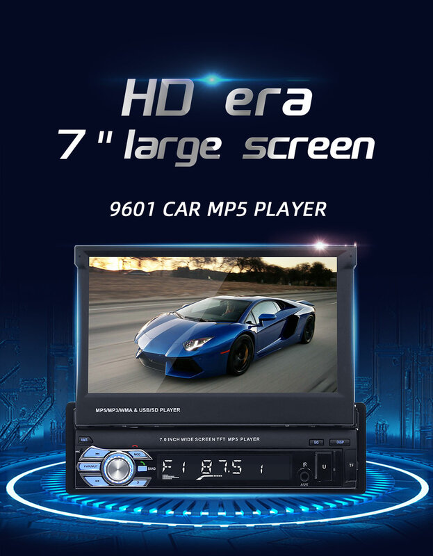 Ptopoyun Radio Car Stereo 7" Retractable Screen 1 Din Multimedia Video MP5 Player Mirror Link for Universal VW Nissian Toyota