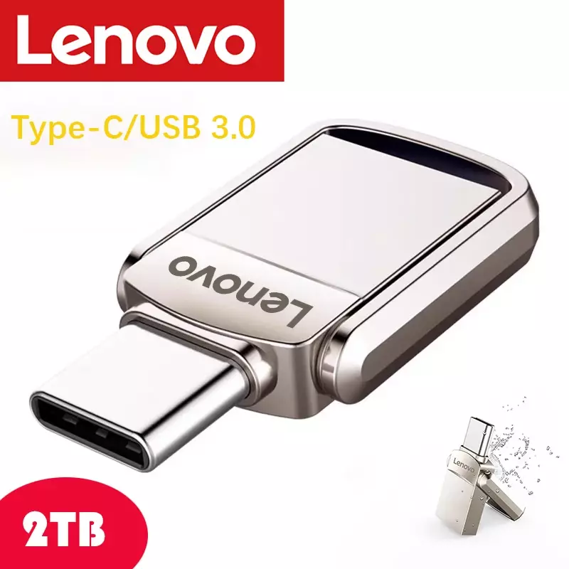 레노버 정품 USB 플래시 드라이브, 3.0 금속 고속 펜드라이브, 실제 용량 메모리, 휴대용 방수 U 스틱, PC용, 2TB