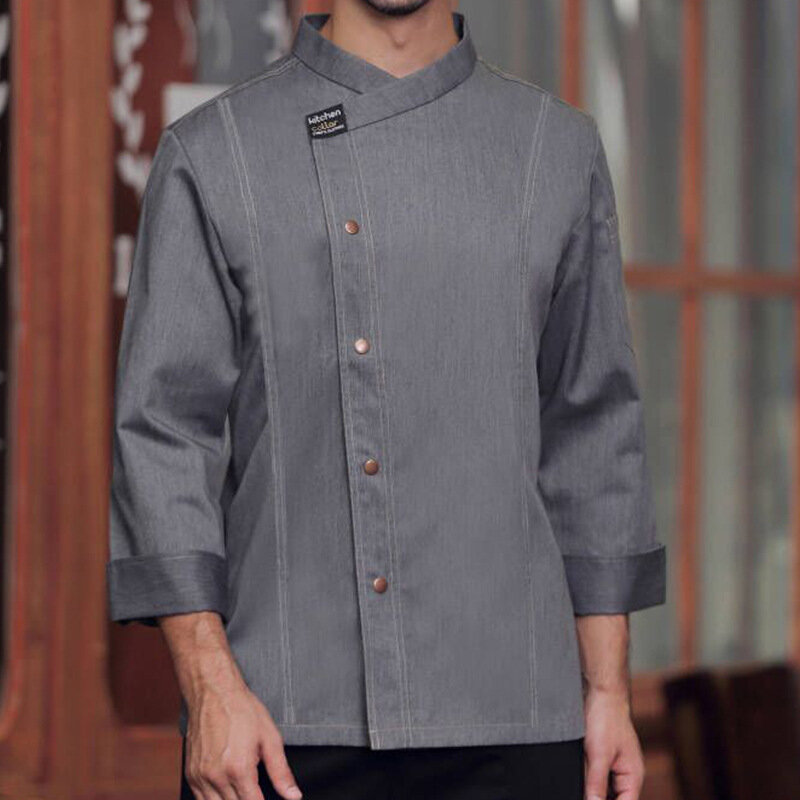 남녀공용 두꺼운 반팔/긴팔 셰프 재킷, 세련된 주방 레스토랑 요리 유니폼