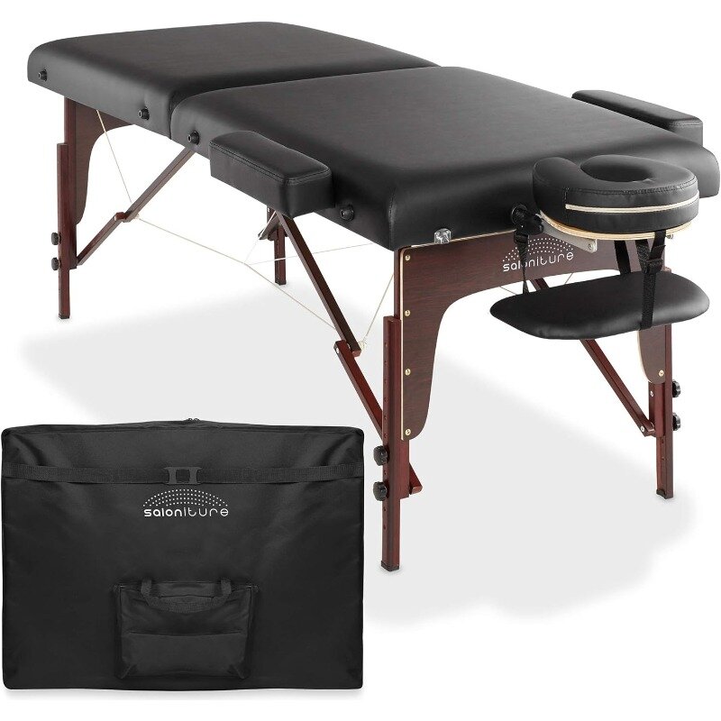 Mesa de massagem portátil profissional com painéis Reiki, espuma de memória bi-fold, leve, inclui encosto de cabeça