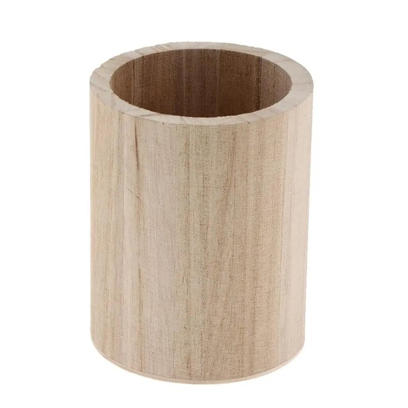 2x Unfinished Wood Round Desktop Pen Pencil Holder Container for Kids
