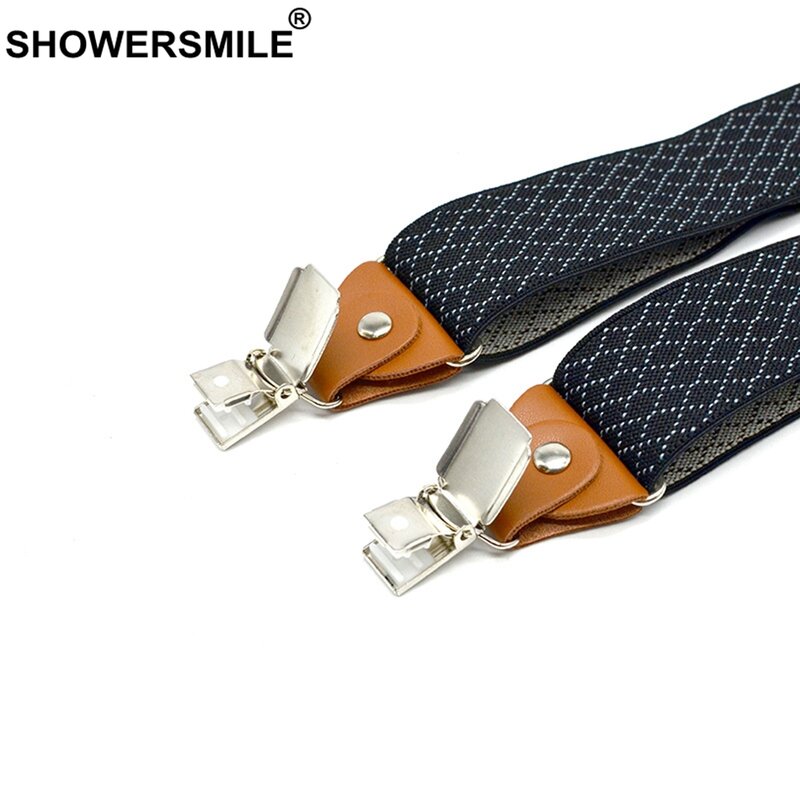 SHOWERSMILE Plaid Suspenders Men Business Y Back Braces Straps 3.5cm Wide Suspenders Clips 3 Mens Trouser Belt Black Suspender