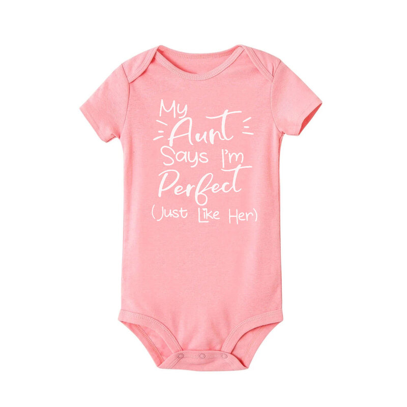 My Aunt SenciI'm Perfect Letter Printed betant Toddler Jumpsuit, Summer Newborn Drum Suits, Funny Auntie Baby Clothes, Shower Gifts
