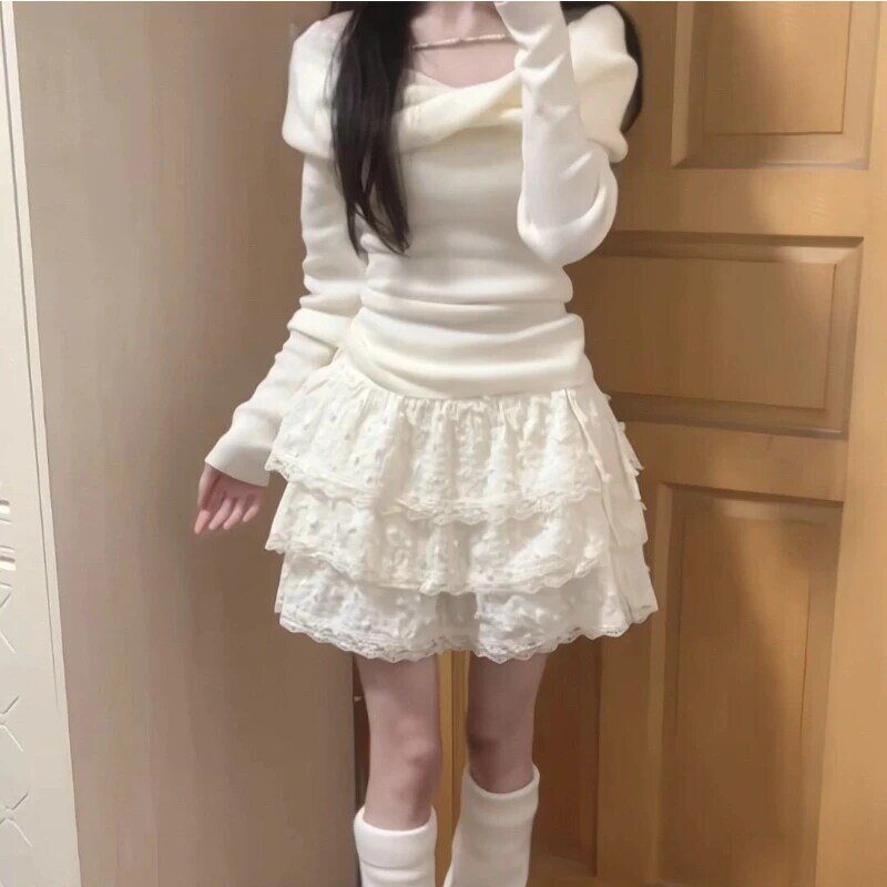 Deeptown Kawaii marszczona Mini spódniczka urocza koronka japoński patchworkowy tort spódnica damska cutrecore Lolita krótkie spódniczki estetyka moda