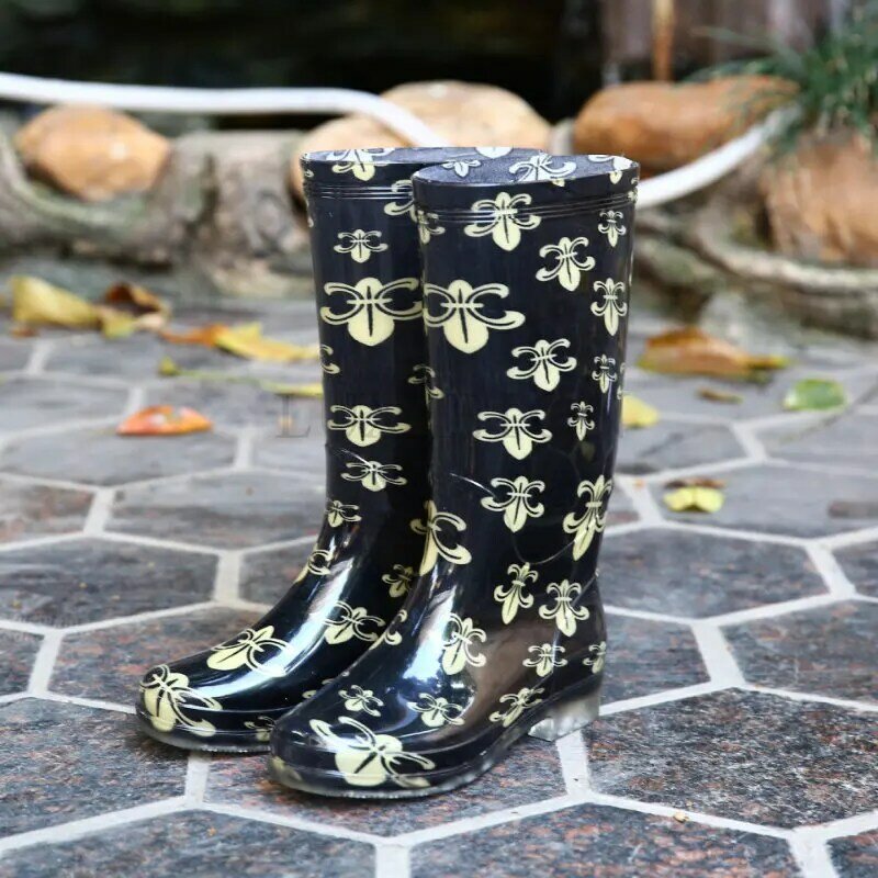 Botas de lluvia con estampado Floral para mujer, zapatos impermeables de goma antideslizantes para trabajo y jardín