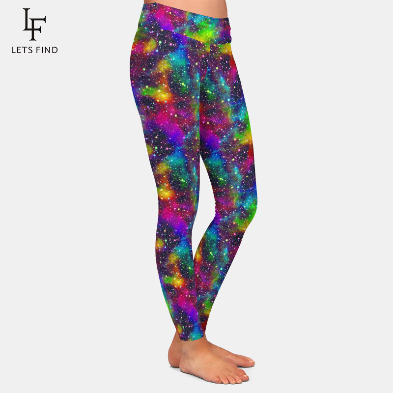 LETSFIND-mallas de entrenamiento de alta calidad para mujer, Leggings ajustados suaves de cintura alta con estampado de universo colorido, 2020