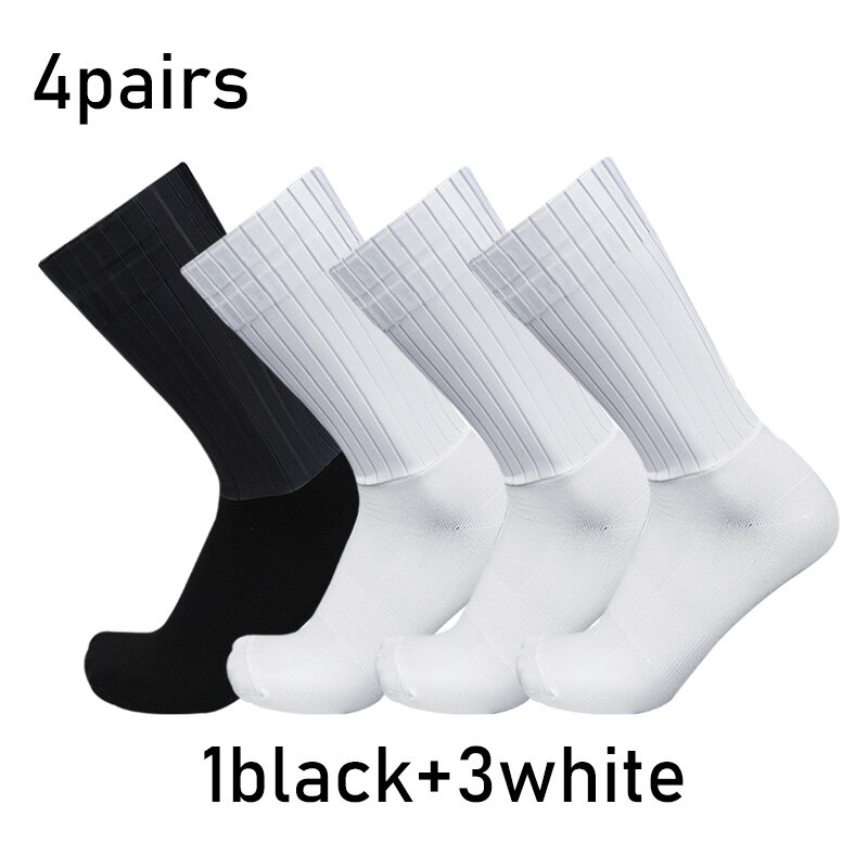 Silicone Aero Pure Color Cycling 4pairs/set Sports Non-slip Socks Pro Racing Bicycle Socks Summer Cool Calcetines Ciclismo