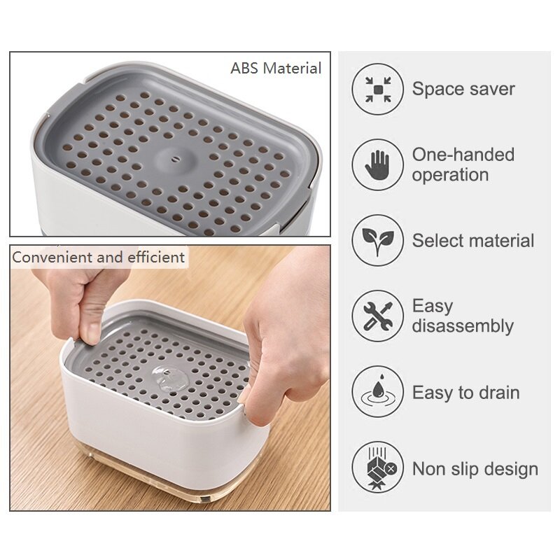 Dispensador de jabón para platos de cocina con soporte de esponja, bomba de jabón para encimera, dispensador de jabón líquido para fregadero de cocina, 2 en 1