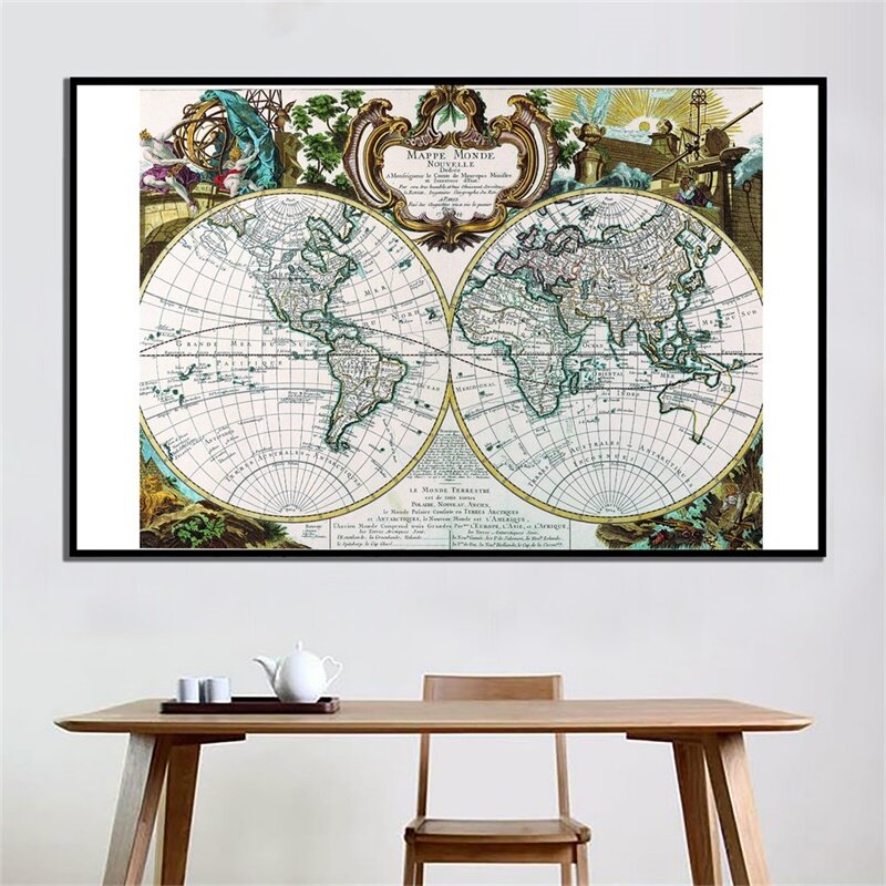 150X100Cm Retro World Map Niet-geweven Canvas Schilderij Muur Decoratieve Poster En Print Woonkamer Thuis decoratie Schoolbenodigdheden