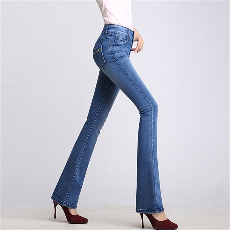 Flare Pants Jeans Women 2022 Spring Slim Wide Leg Ladies Denim Trousers Elastic High Waist Pantalon Jean Femme Woman Jeans