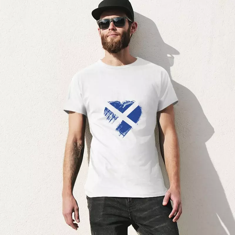 Grungy I Love Escocia [Saltire] camiseta con bandera de corazón para hombre, blusa de pesas gruesas de secado rápido