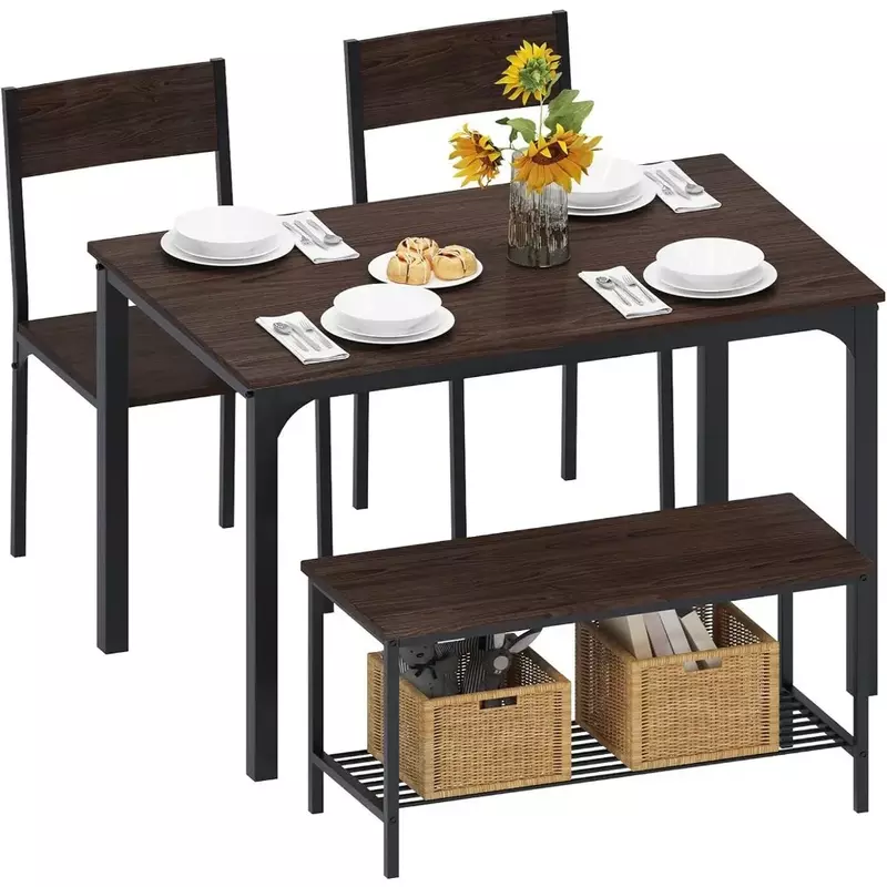 Ensemble de table à manger pour petit espace, meubles de maison, table de cuisine, 2 chaises pour 4, banc, appartement, salle de restaurant, 4 pièces