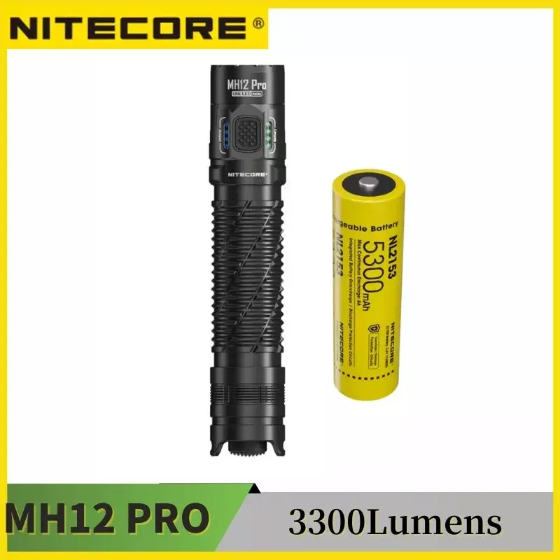 Senter isi ulang NITECORE MH12 PRO, 3300Lumens termasuk baterai 21700 5300mAH
