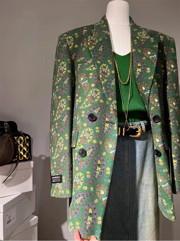 Костюм женский в стиле Хепберн, пиджак с цветочным принтом в винтажном французском стиле, Маленький модный костюм с блузкой, весна