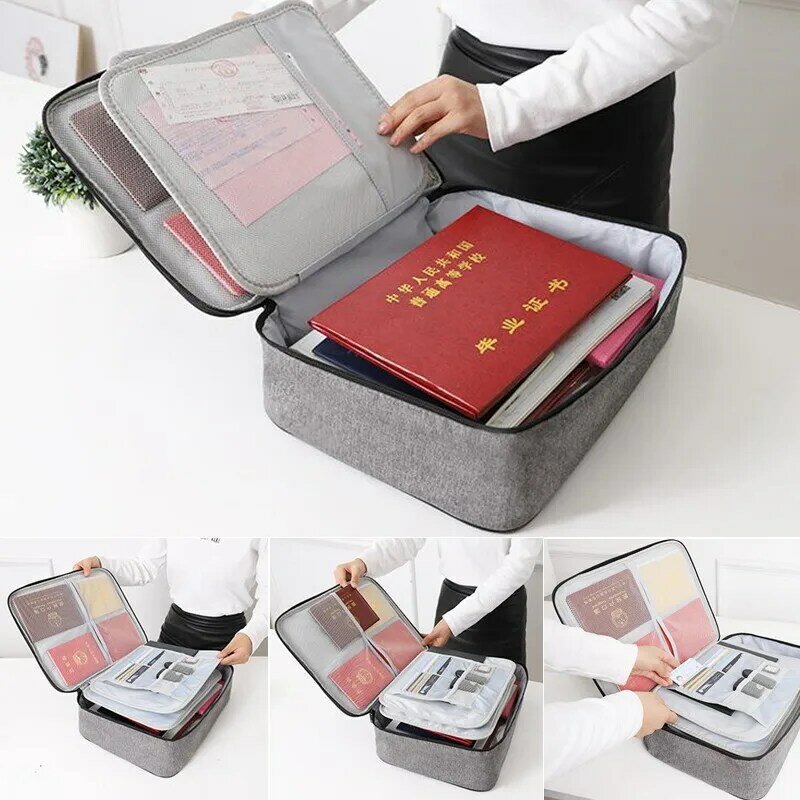 Tas Organizer dokumen, tempat penyimpanan File fungsional aman untuk pria wanita, dompet penutup tas paspor rumah perjalanan