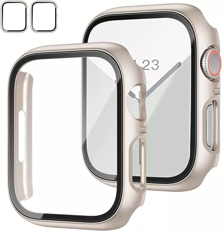 Casing + kaca Tempered untuk Apple Watch seri 8 7 44mm 45mm 41mm 40mm 42 iwatch 6 SE 5 4 3 pelindung layar Aksesori jam tangan Apple
