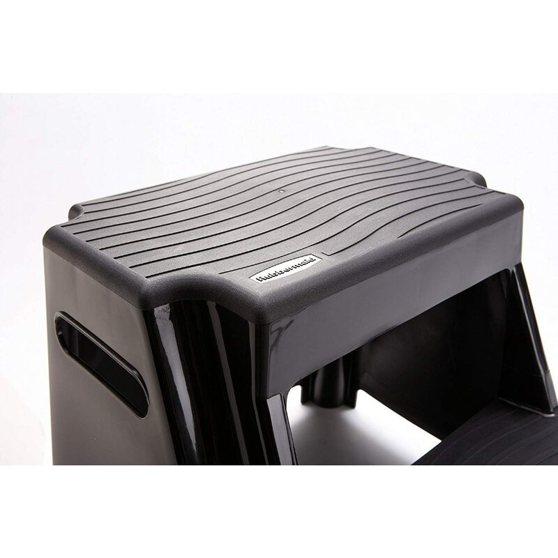 2-Step Molded Plastic Step Stool with Non-Slip Step Treads, 300 lbs. Load Capacity, Lightweight, Black