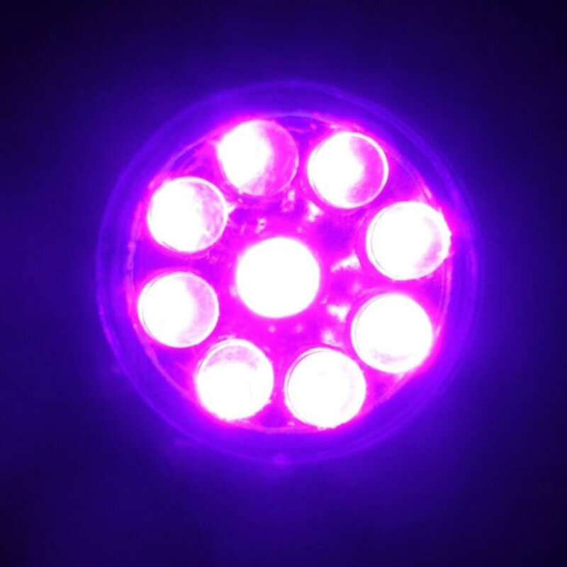 Handheld Luz Roxa com 9 LED, Mini Lanterna, Moeda Verificando, Camping ao ar livre, Caminhadas Tocha, Lâmpada Luz