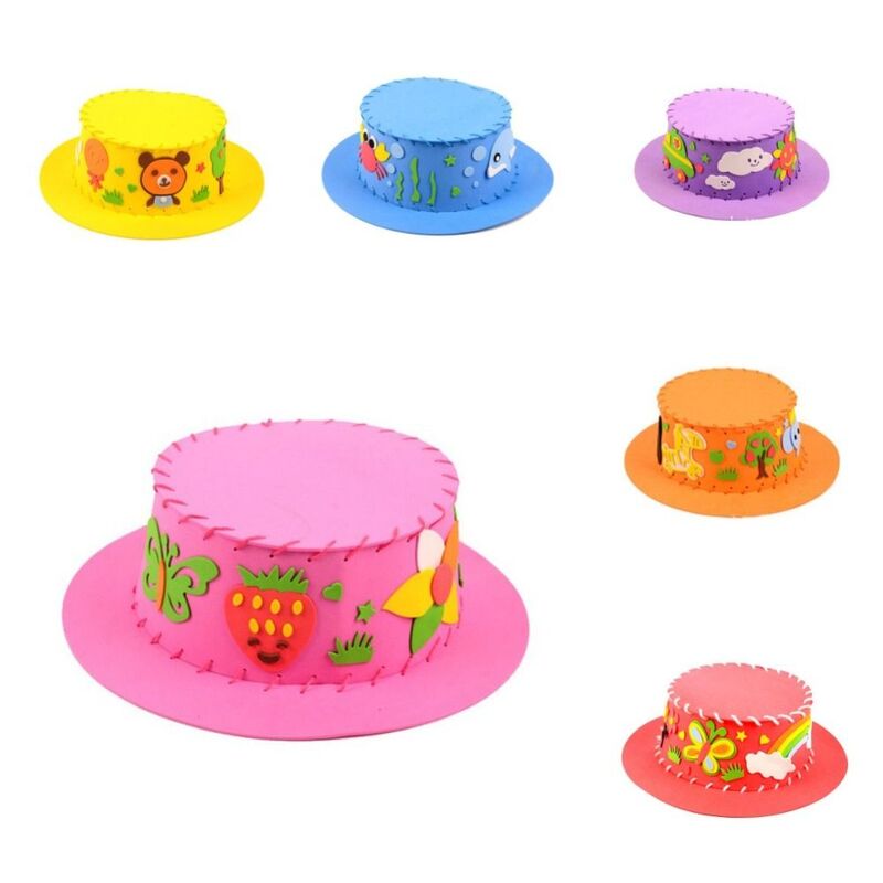Topi tenun anak-anak DIY mainan topi hewan kreatif 3D buatan tangan jahit Eva topi seni kerajinan belajar benang hadiah