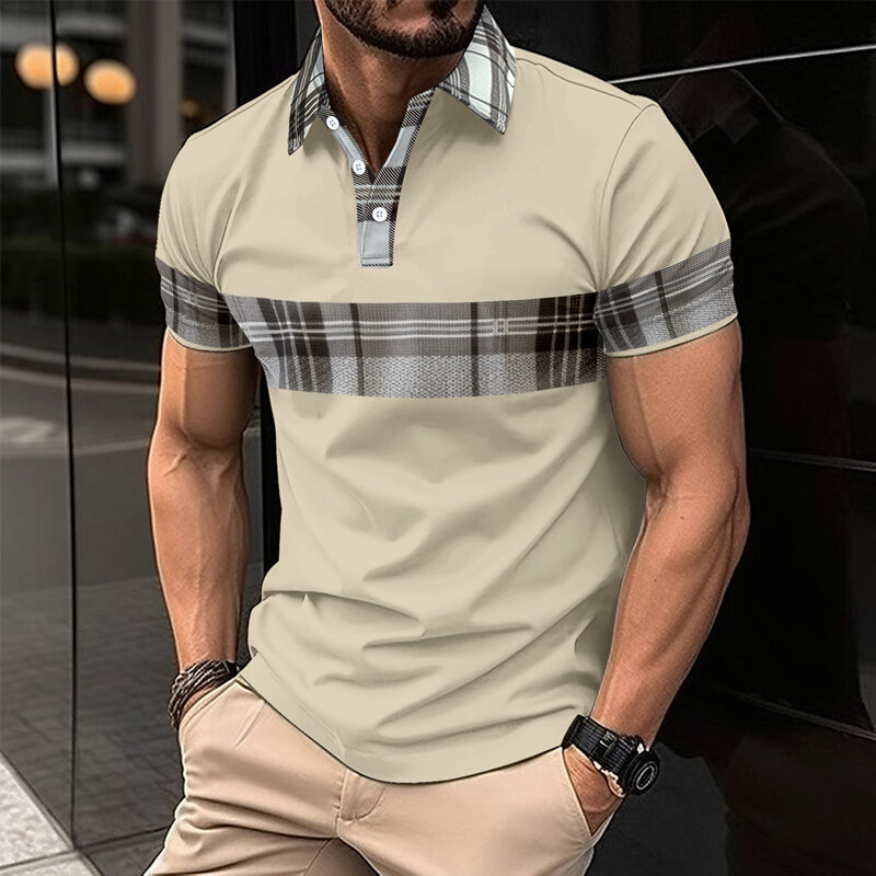 Polo de manga corta para hombre, camiseta de verano, solapa intercoloreada