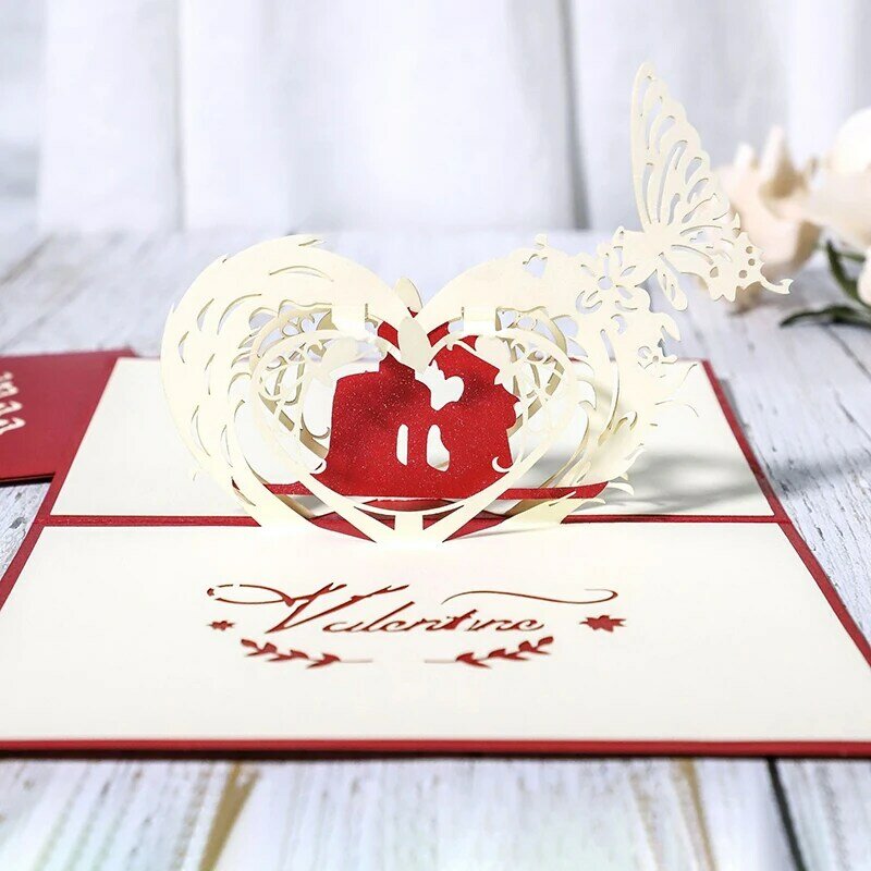 Carte de vministériels x pop-up 3D Happy Lovers avec enveloppe, carte postale pour couples, Saint Valentin, anniversaire, invitation des travailleurs