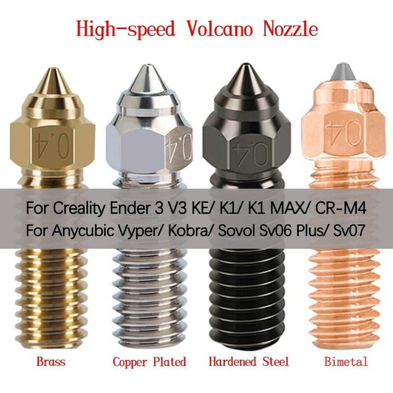 Bimetal de aço endurecido chapeado cobre do bocal do vulcão para Creality Ender 3 V3 KE/ K1/ K1 Max/ CR-M4 Para Anycubic Kobra/Vyper