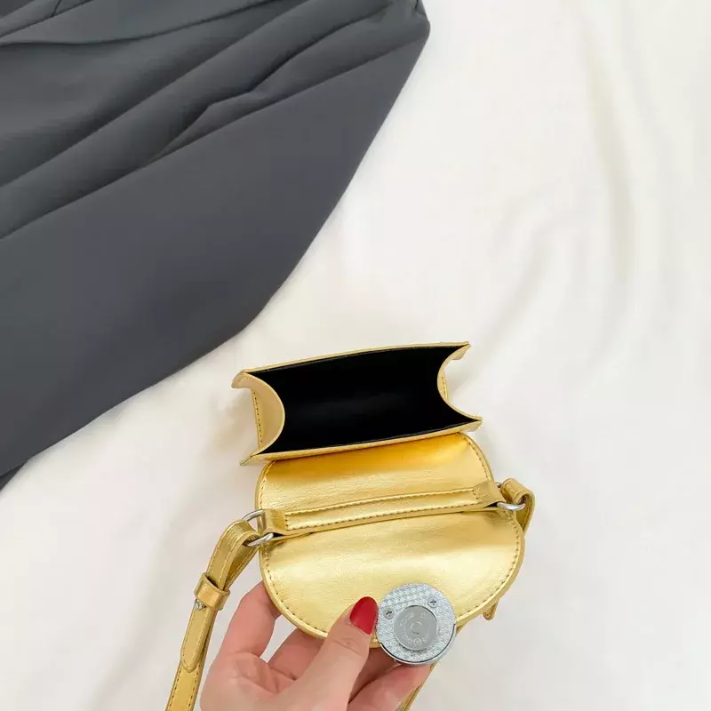 Mini sac à bandoulière en cuir doré et argenté pour femme, sac à main de luxe, pochette de messager initiée, sac à main pour femme, sac à main pour téléphone, mode