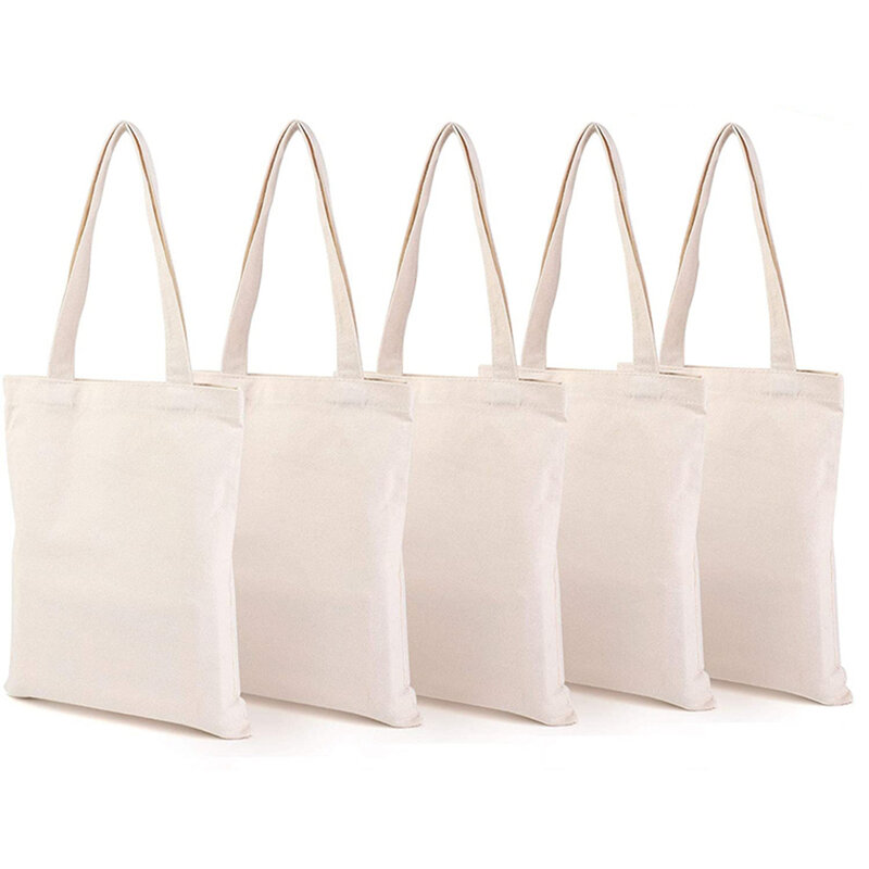 Women Handbags Creamy White Plain Folding Canvas Shoulder Tote Bags Reusable Cotton Grocery High Capacity Shopping Bag Handbags