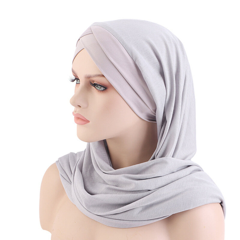 Jilbab panjang, Turban panjang dahi topi silang wanita Muslim Hijab Islami syal kepala tahan debu Non-Slip tabir surya ikat kepala baru