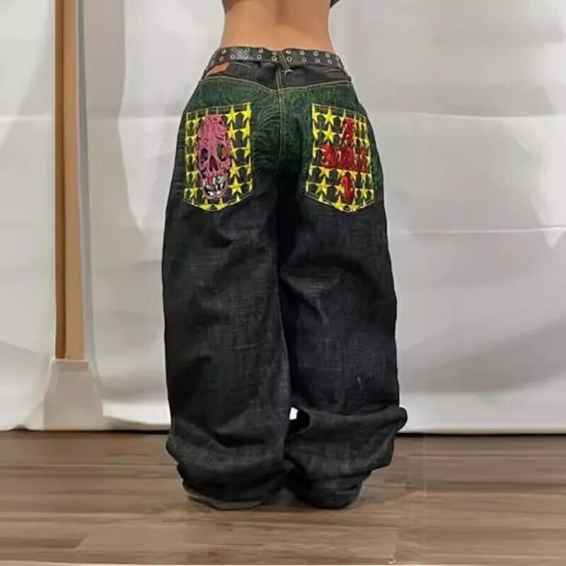 Винтажные джинсы большого размера Deeptown Y2k, уличная одежда в стиле Харадзюку, джинсовые брюки в стиле хип-хоп с вышивкой, мешковатые японские готические брюки 1920-х годов