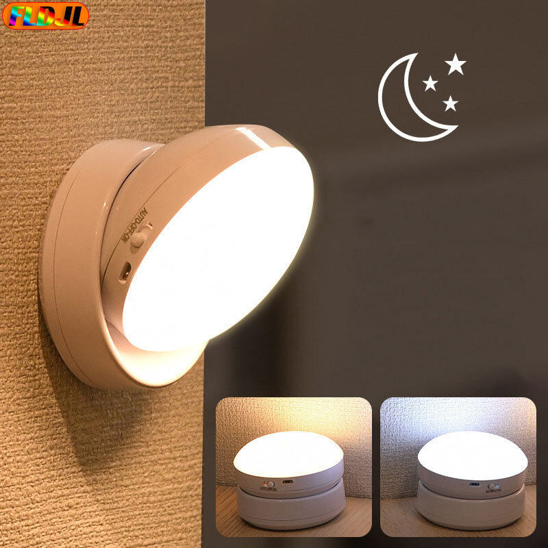 Luz de noche LED redonda de movimiento inalámbrico, lámpara de noche de gabinete de carga USB, mesita de noche para dormitorio, luces de Sensor de armario para el hogar