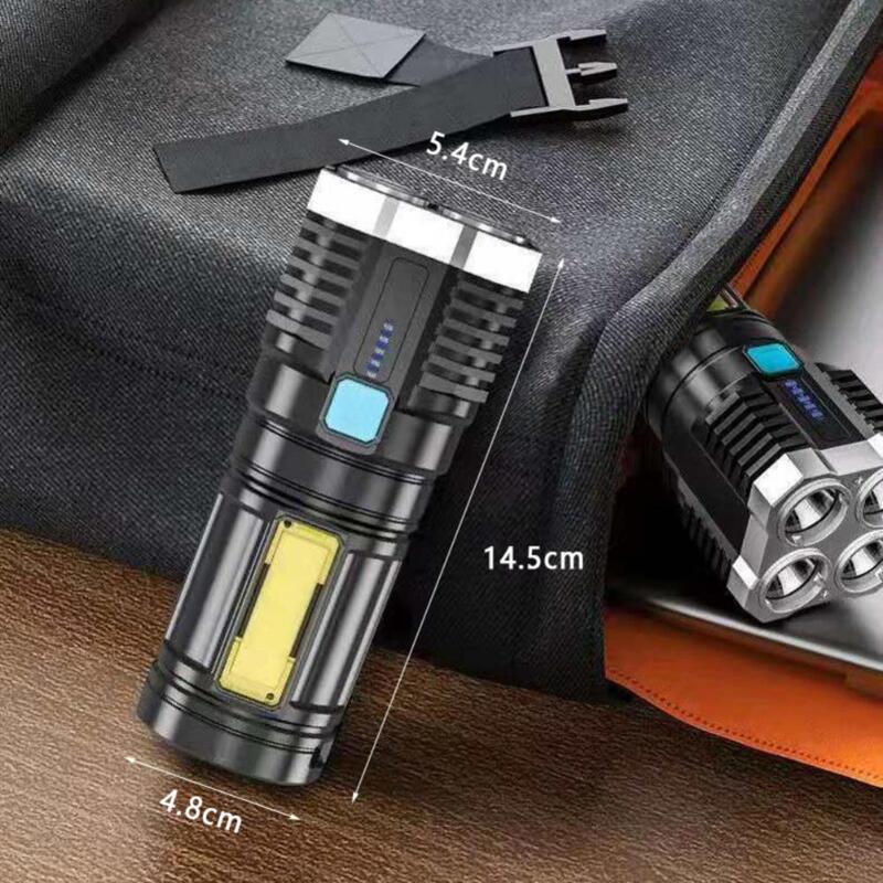 Travel Bright Flashlight Strong Light USB Long-range Light Flashlight Tactical Light Led Light Lamp With Side Floodlights