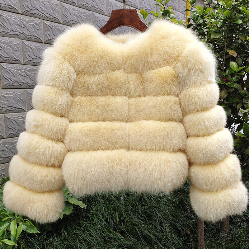 Abrigo corto de piel de zorro para mujer, Mangas desmontables, ajustado, a la moda, Otoño e Invierno
