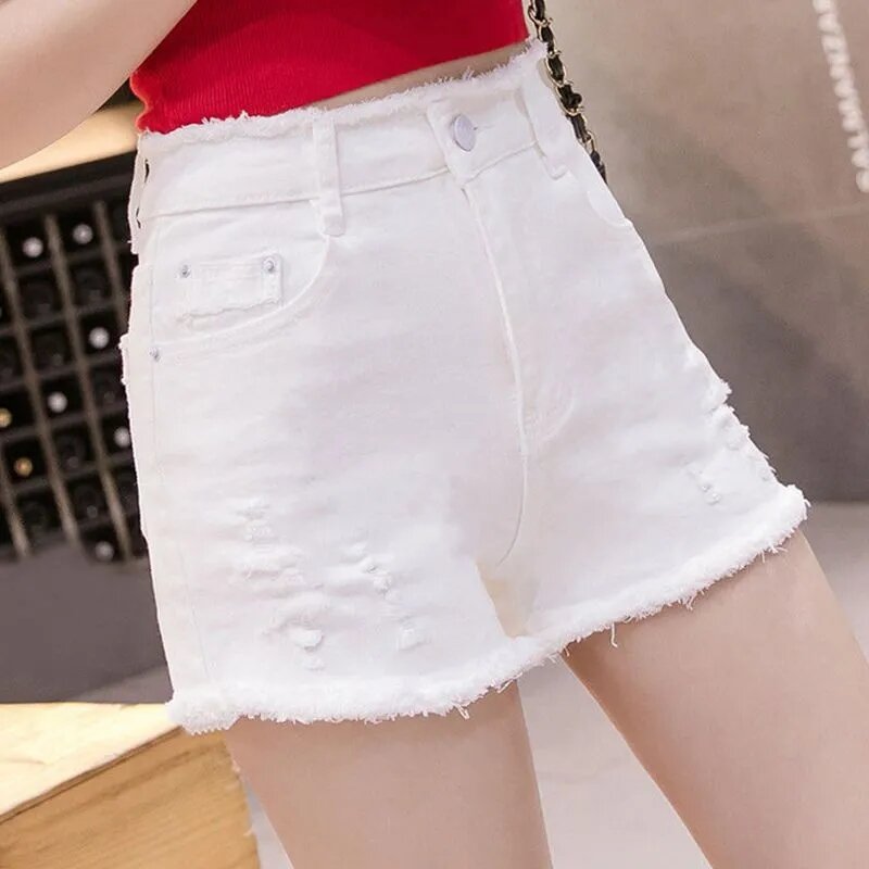 Pantalones cortos de mezclilla con letras para mujer, Shorts de cintura alta, ajustados, de pierna recta, color blanco, para verano, novedad de 2024