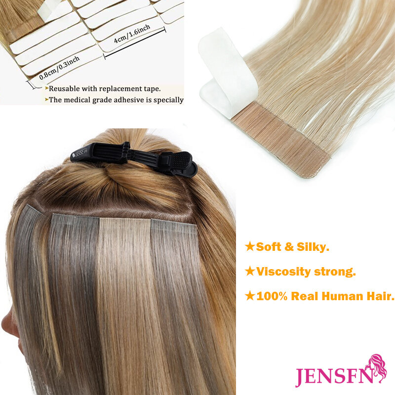 Tape In Extensions  100% Real Human Hair Remy Natural 16"-26"Inch 613 Color Straight Seamless  PU Skin Weft  Tape Ins for Salon