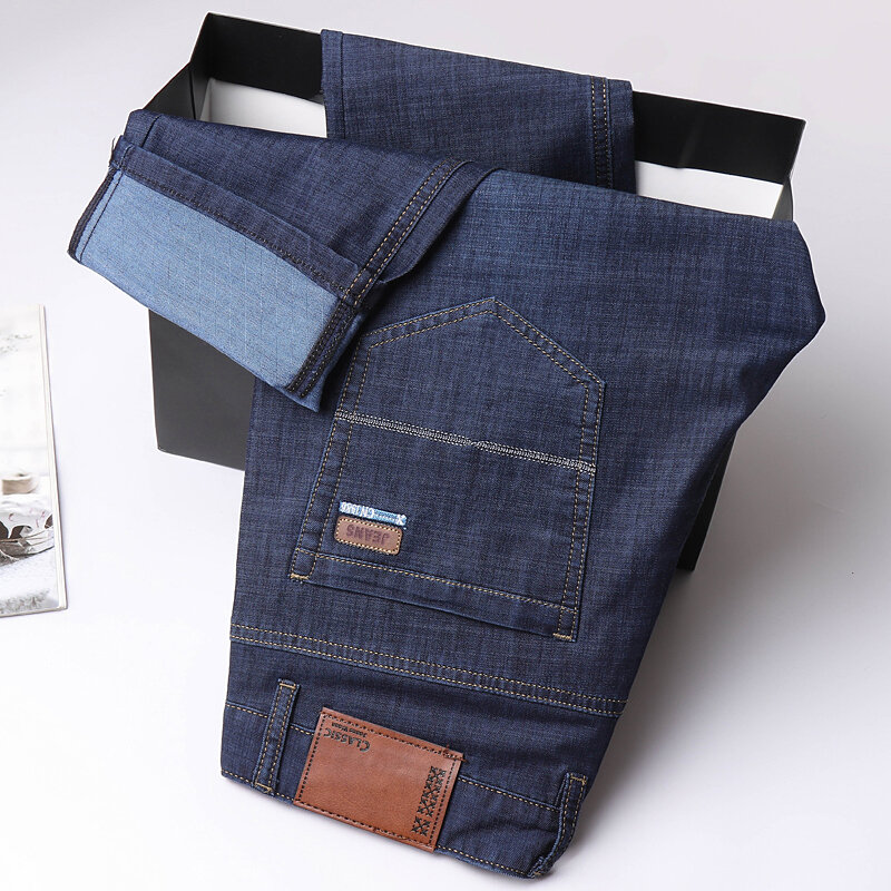 2024 Summer Thin Jeans Men's Loose Straight Trendy Versatile Light Blue Long Pants