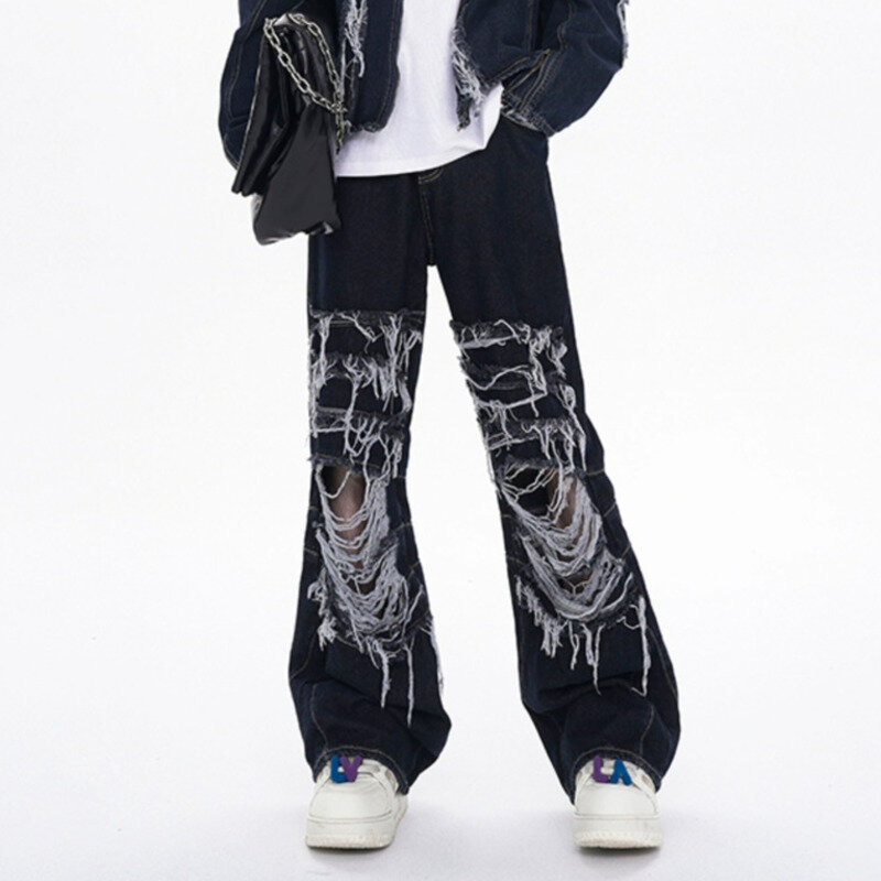 FEWQ-Jeans estilo americano masculino, calças de rua alta, design de nicho, tendência de verão, calças de perna reta, 24Y116, novo