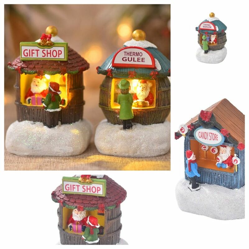 Luzes noturnas LED para o Natal, casas de resina, ornamentos, decorações de Natal, ornamento Microsandscape, presentes do miúdo