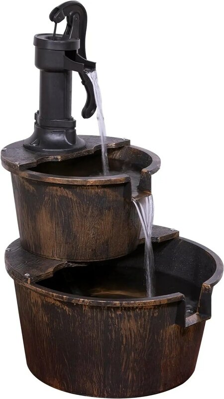 Alpine Corporation TIZ194BZ Outdoor Floor Rustic 2-Tiered  and Pump Water Fountain, Old-Fashioned